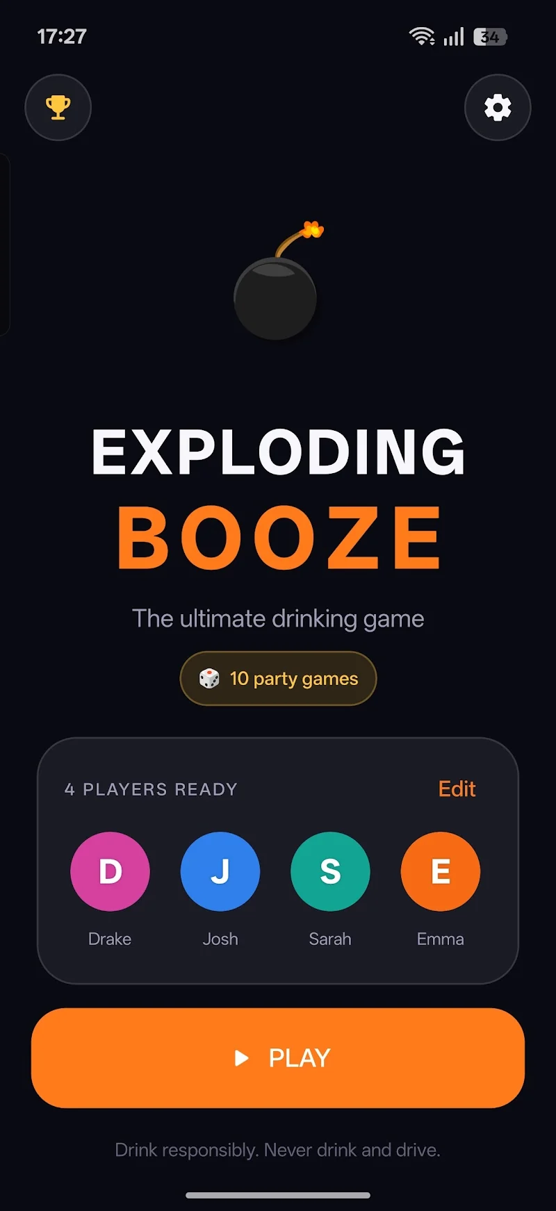 Exploding Booze game home screen