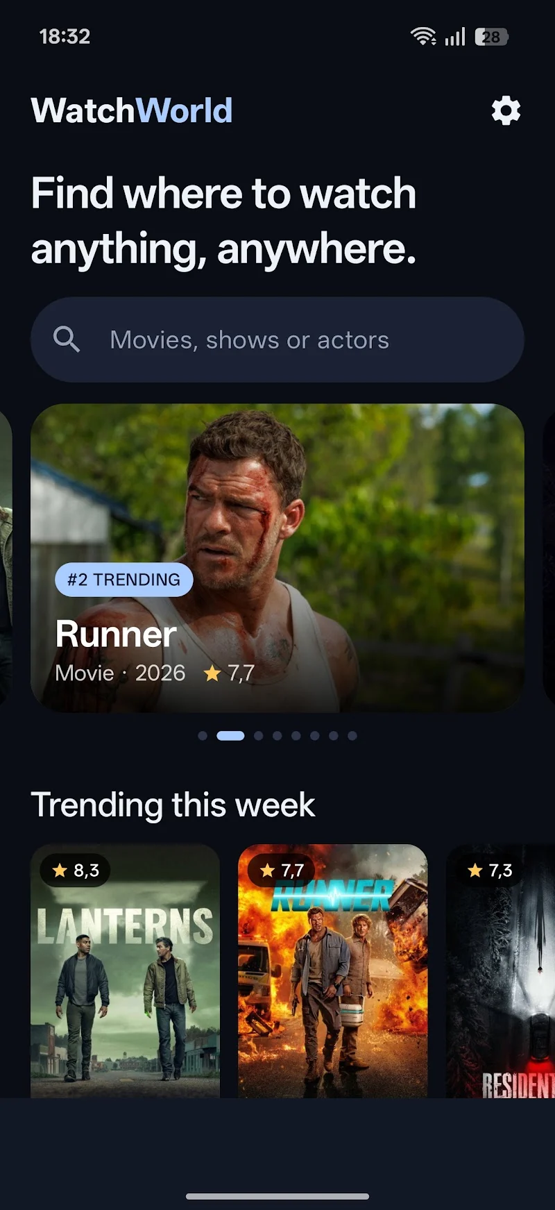 WatchWorld movie discovery screen